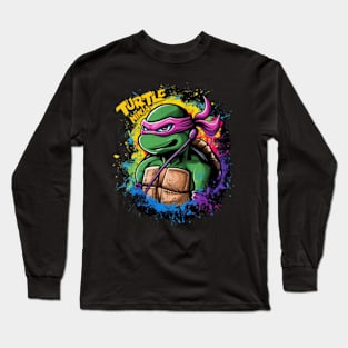 A striking and vibrant illustration of a ninja turtle, wearing a pair of sleek headphones_1 Long Sleeve T-Shirt